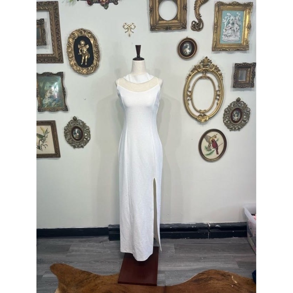Vintage Betsy & Adam White Glitter Mesh Gown - Y2K Prom Maxi